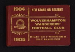 Very scarce 1904/05 Wolverhampton Wanderers season ticket complete with fixture lists, 6 match