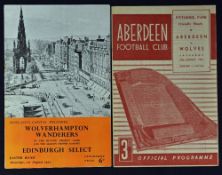 1953/54 Edinburgh Select v Wolverhampton Wanderers 1 August 1953 and Aberdeen v Wolverhampton