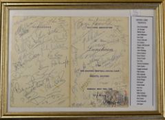 1980 Gt Britain "Old Lions" Rugby League signed dinner menu: held at The Salford Football Social