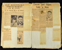 1955 South Africa Signed Rugby Scrapbook kept by Jack van der Schyff: Well-worn hard covered