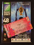 Rugby World Cup Final Programme & Ticket 2007 (2): Pink Stade de France ticket for the S. Africa (