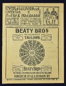 1906/1907 Liverpool v Everton match programme 29 September 1906, also covers Everton reserves v