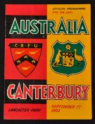 1962 Canterbury (NZ) v Australia Rugby Programme: Very colourful Christchurch issue for the 5-3