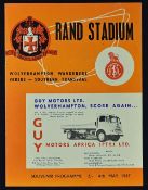 1957 South African tour match programme Southern Transvaal v Wolverhampton Wanderers, 18 pages,