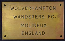 Unique original brass nameplate to read 'W.W.F.C. Molineux England' 175mm x 105mm holed to each