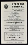 1968/1969 Pre-season friendly match programme Hereford Utd v Wolverhampton Wanderers at Edgar Street