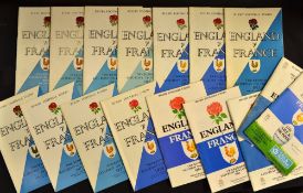 England v France Five Nations Rugby Programmes from 1953 onward (16): near complete run of home