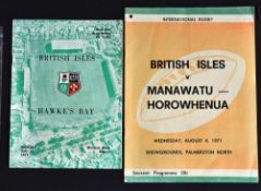 1971 British Lions Rugby Programmes (2): v Hawkes Bay (fold, light stains and marks) and v