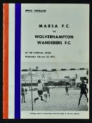 1971 Marsa (Malta) v Wolverhampton Wanderers official programme at The Stadium, Gzira dated