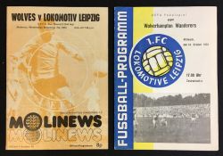 1973/74 Wolverhampton Wanderers home and away Football programmes v Lokomotive Leipzig UEFA Round 2.
