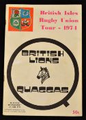 1974 British Lions in South Africa Rugby Programme: v the Quaggas (South African invitational