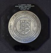 Scarce 1969 FA Charity Shield Leeds United v Manchester City hexagonal Bakelite back with attached