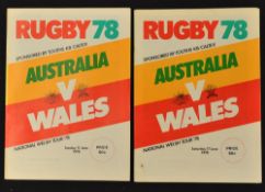 1978 Australia v Wales Rugby Test Programmes (2): The two issues, identical covers except for