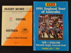 England Rugby Tour to Australia Programmes from 1975 & 1991 (2): v Australia '75 -slightly stained