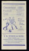 1942/1943 War League Chesterfield v West Bromwich Albion match programme dated 27 March 1943 at