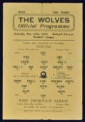1944/1945 Wolverhampton Wanderers v West Bromwich Albion war league match programme dated 18