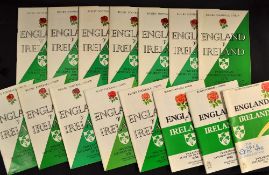 England v Ireland Five Nations Rugby Programmes from 1954 onwards (15): near complete run of homes