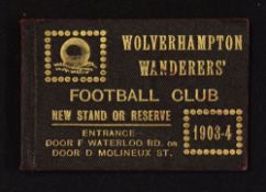 Very scarce 1903/04 Wolverhampton Wanderers season ticket complete with fixture lists, 5 match
