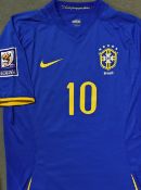 Ronaldinho 2010 World Cup Qualifiers Brazil Football Shirt a match issue shirt, blue short sleeve