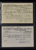 1920's Wolverhampton Wanderers player selection cards dated 17 December 1924 - "selected to play v