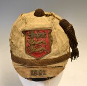 Rare early Lancashire Rugby Cap 1891: red Lancashire shield with three gold lions, date to peak, the