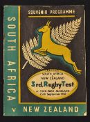 Rare 1937 New Zealand v South Africa Rugby Programme: For the 3rd Test at Auckland on 25th