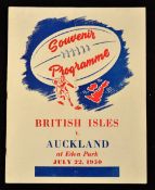 1950 British Lions v Auckland New Zealand Rugby Programme: Large clean sought-after issue, fine