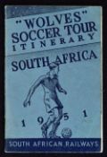 Scarce 1951 Wolverhampton Wanderers South African soccer tour itinerary arriving 12 May 1951 and