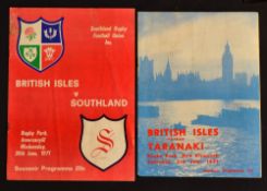 1971 British Lions Rugby Programmes (2): v Southland and v Taranaki - both with a fold and a