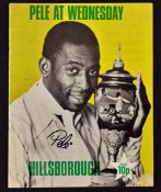 Pele Signed Sheffield Wednesday v Santos Football programme date 23 Fed 1972 with Pele to the