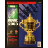 2003 Rugby World Cup Final signed programme: Large colourful Australia v England final programme,