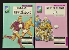 2x New Zealand Programmes in the 1991 Rugby World Cup: for the All Blacks' pool games v England at