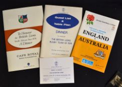 1974 British Lions Rugby Dinner Menu/Guest List etc: For the National Sporting Club from the Café