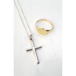 NINE CARAT WHITE GOLD CROSS PENDANT on nine carat white gold chain, approximately 1.