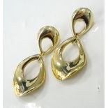 PAIR OF FOURTEEN CARAT GOLD DROP EARRINGS each with a twisted teardrop shaped drop,