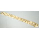 TWO PEARL NECKLACES one with eighteen carat gold clasp,