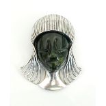 TAXCO MEXICO LOS BALLESTEROS SILVER AND JADE COLOURED HARDSTONE BROOCH/PENDANT in the form of a