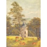 BRITISH SCHOOL (19th century) Farm mill in woodland setting with cattle, oil on canvas, monogrammed,