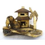 JAPANESE CARVED WOOD AND BONE DIORAMA