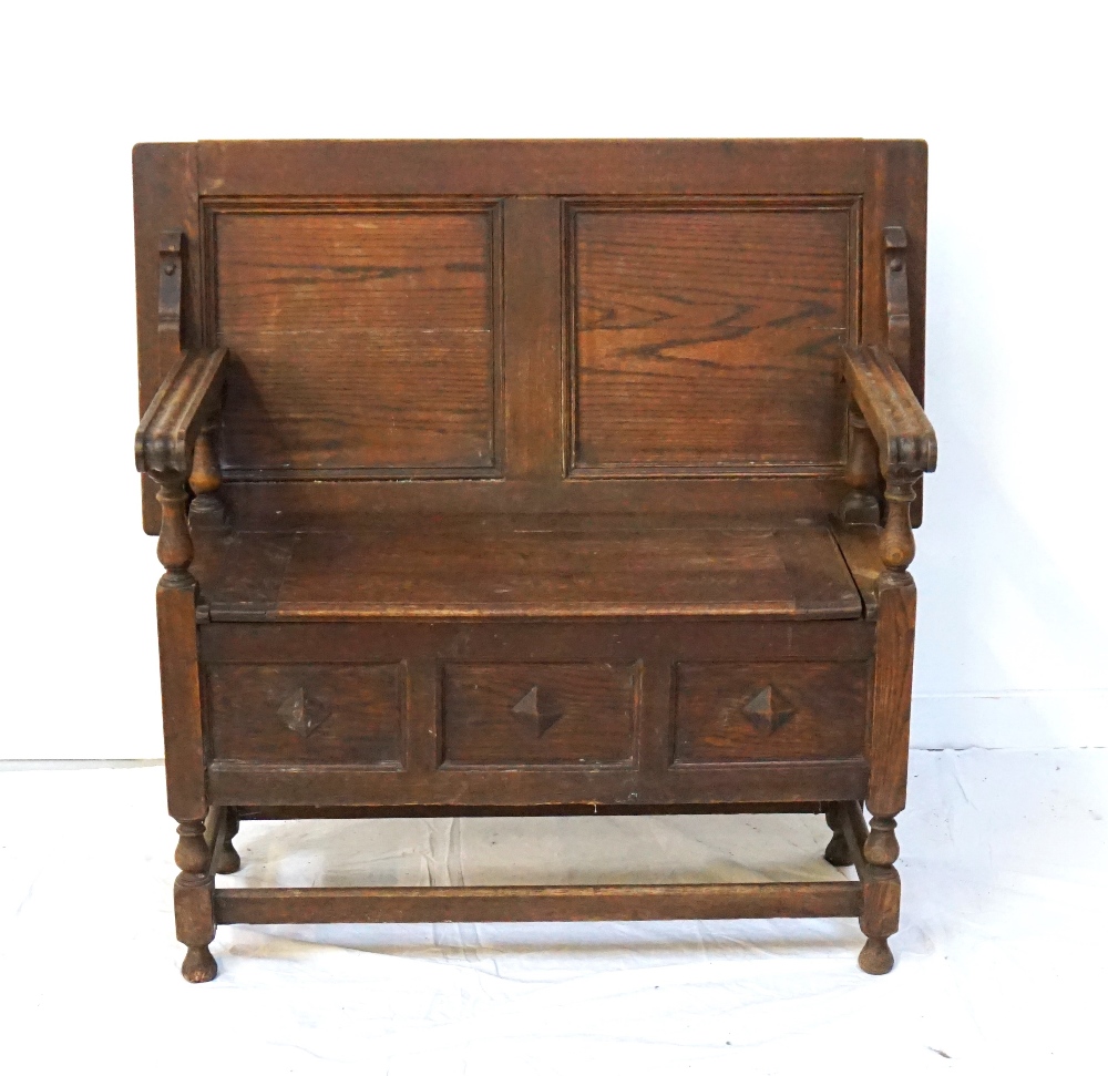 OAK HALL BENCH early 20th century, with rolling top panel,