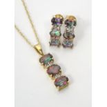 MYSTIC TOPAZ AND DIAMOND SUITE OF JEWELLERY comprising a drop pendant set with three topaz