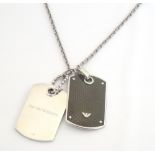 GENTLEMAN'S EMPORIO ARMANI DOG TAG PENDANT AND CHAIN one tag with polished finish and the other