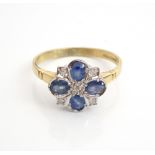 SAPPHIRE AND DIAMOND CLUSTER RING