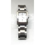 GENTLEMAN'S BULOVA STAINLESS STEEL WRISTWATCH the rectangular dial with button five minute markers