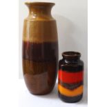 TWO RETRO WEST GERMAN POTTERY VASES both with typical banded dripware decoration, 40.8cm and 20.