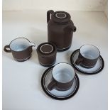 HORNSEA POTTERY COFFEE SET comprising a coffee pot, lidded sugar bowl, milk jug,