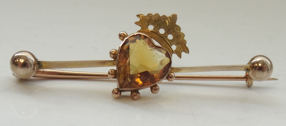 VICTORIAN CITRINE SET LUCKENBOOTH BROOCH the heart cut citrine set at an angle on the unmarked gold