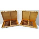 'MODE DANISH' SET OF SIX FORKS with stainless steel tines and teak shaped handles, cased,