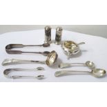 SMALL COLLECTION OF VICTORIAN SILVER WARES comprising a toddy ladle, George W.