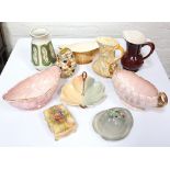 SELECTION OF DECORATIVE CERAMICS including a Royal Winton leaf shaped cake plate,